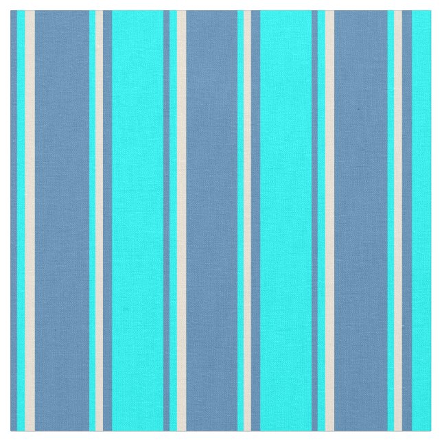 Blue, Aqua & Bisque Lines/Stripes Pattern Fabric (Close Up)