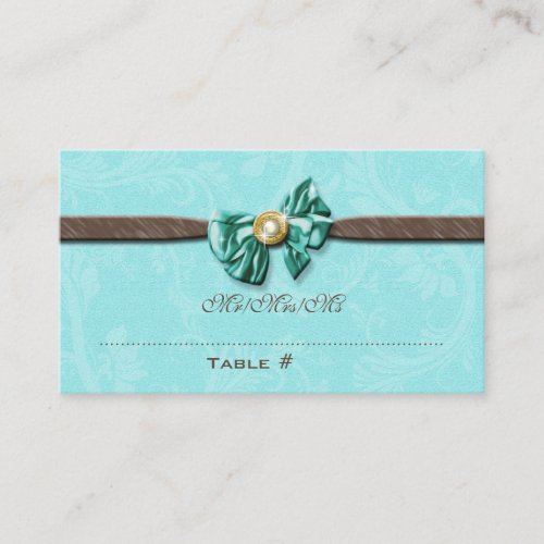 Blue aqua brown gem bow floral business cards