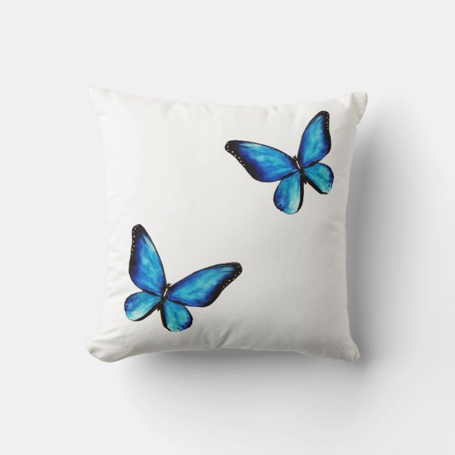 Blue aqua butterfly watercolor Throw Pillow (Front)