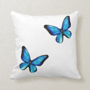 Blue aqua butterfly watercolor Throw Pillow