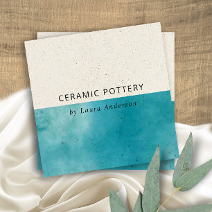 BLUE AQUA CERAMIC POTTERY GLAZED SPECKLED TEXTURE SQUARE BUSINESS CARD