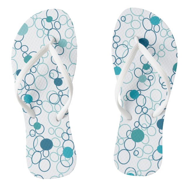 Blue Aqua Circles Dots Flip Flops (Footbed)