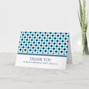 Blue Aqua Dots Birthday Party Thank You Card