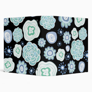 Blue Aqua Floral Pattern Designer Black Binder