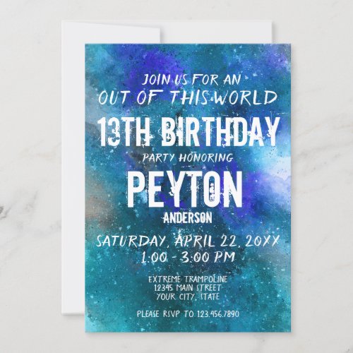 Blue Aqua Galaxy Birthday Party Invitation