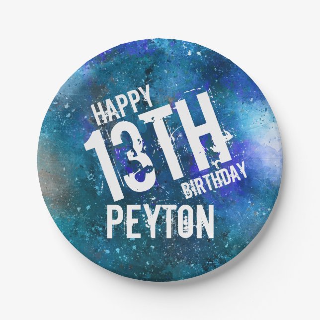 Blue Aqua Galaxy Personalized Birthday Party Paper Plates (Front)