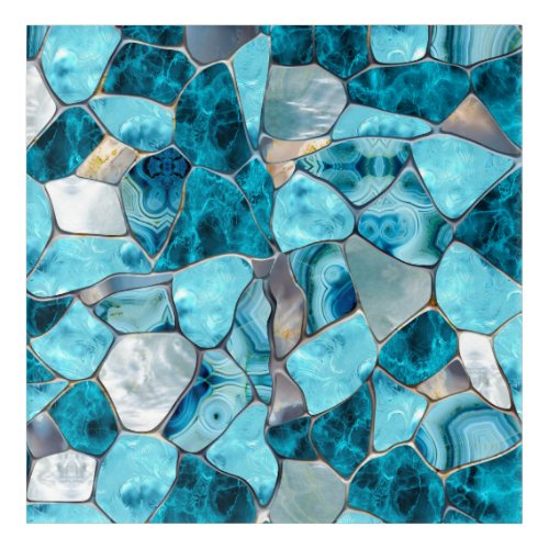 Blue aqua gemstone abstract cells acrylic print