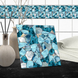 Blue aqua gemstone abstract cells ceramic tile