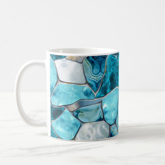 Blue aqua gemstone abstract cells coffee mug (Left)