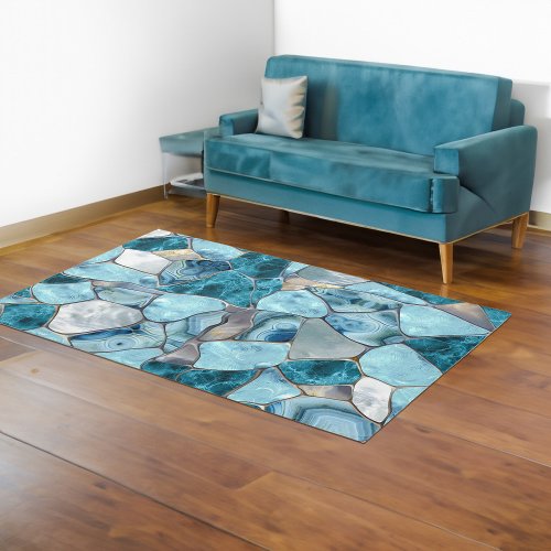 Blue aqua gemstone abstract cells rug