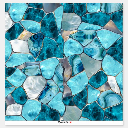 Blue aqua gemstone abstract cells sticker