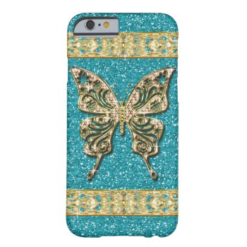 Blue Aqua Glitter Golden Butterfly Barely There Iphone 6 Case by StarStruckDezigns at Zazzle