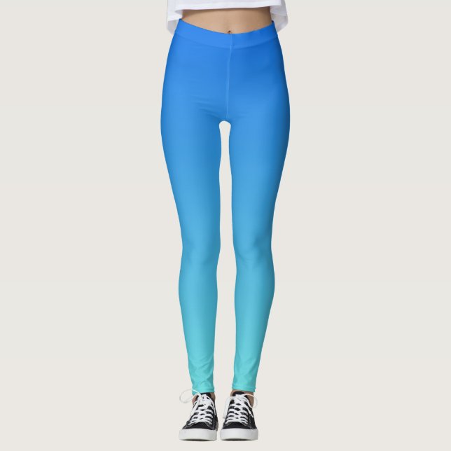 Blue Aqua Gradient Ombre All-Over-Print Leggings (Front)