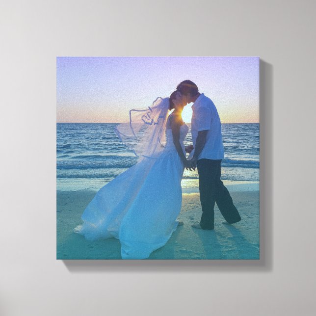 Blue Aqua Gradient Overlay Wedding Photo Canvas Print (Front)