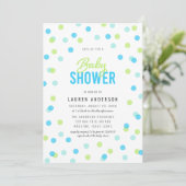Blue Aqua Green Confetti Baby Shower Invitation (Standing Front)
