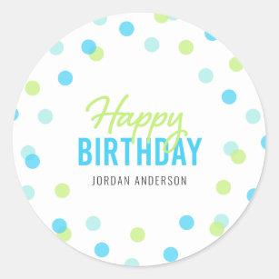 BLUE HAPPY BIRTHDAY, STICKER, Zazzle