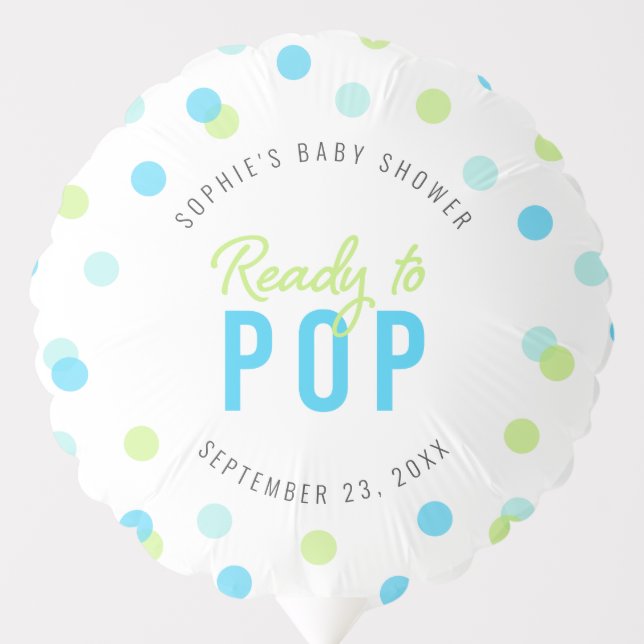 Blue Aqua Green Confetti Ready to Pop Baby Shower Balloon (Front)