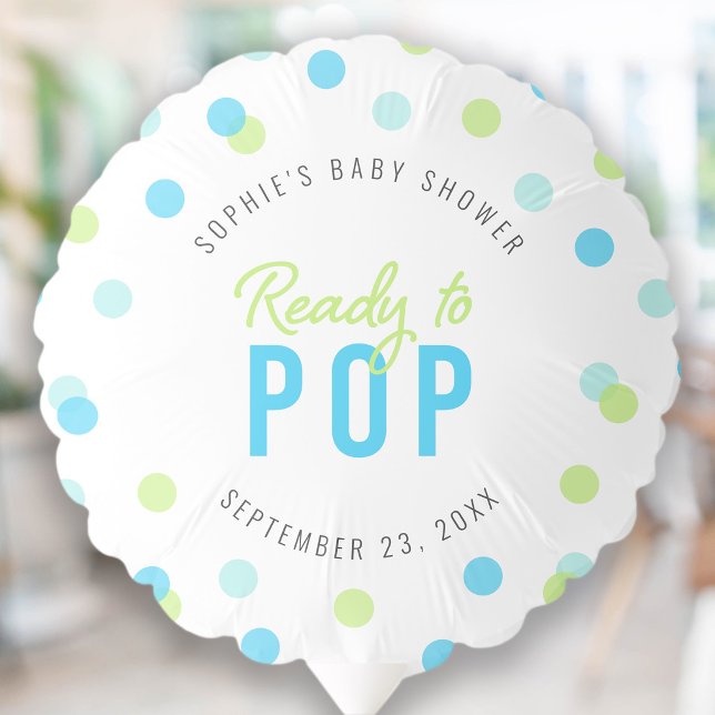 Blue Aqua Green Confetti Ready to Pop Baby Shower Balloon (Creator Uploaded)