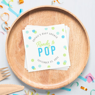 Blue Aqua Green Confetti Ready to Pop Baby Shower Napkins