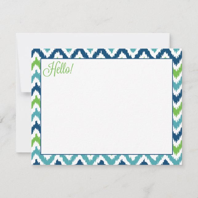 Blue Aqua Green Zigzag Ikat Pattern Invitation (Front)