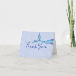 Blue & Aqua Iridescent Watercolor Mermaid Fin Thank You Card