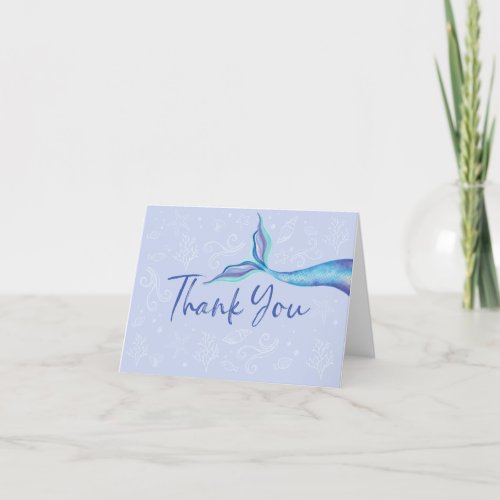 Blue  Aqua Iridescent Watercolor Mermaid Fin Thank You Card