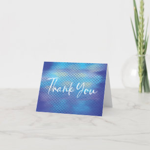 Blue & Aqua Iridescent Watercolor Mermaid Scales Thank You Card