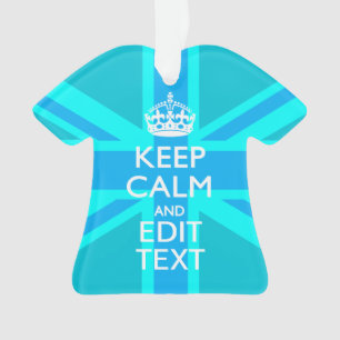 Blue Aqua Keep Calm And Your Text Union Jack Ornament