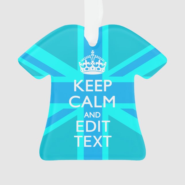 Blue Aqua Keep Calm And Your Text Union Jack Ornament (Front)