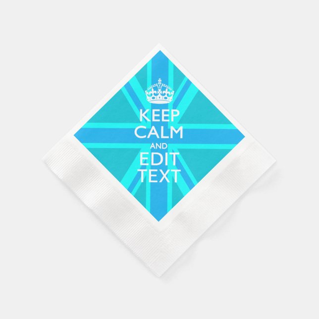 Blue Aqua Keep Calm And Your Text Union Jack Paper Napkins (Corner)