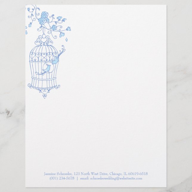Blue aqua love bird cage letterhead (Front)