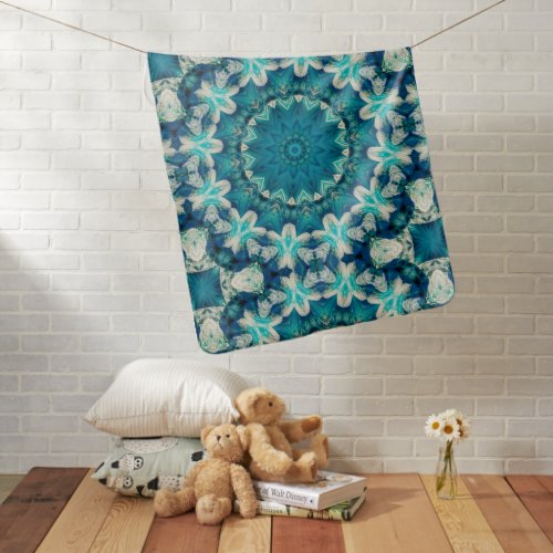 Blue Aqua Mandala Rosette Retro Hippie Baby Blanket