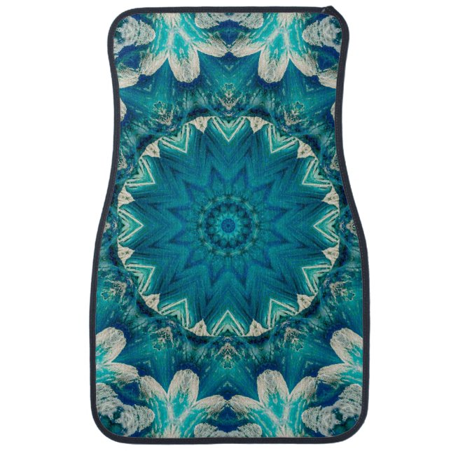 Blue Aqua Mandala Rosette Retro Hippie Car Floor Mat (Front)