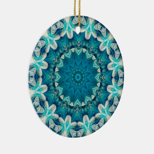 Blue Aqua Mandala Rosette Retro Hippie Ceramic Ornament