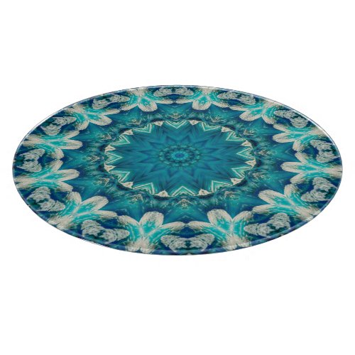 Blue Aqua Mandala Rosette Retro Hippie Cutting Board