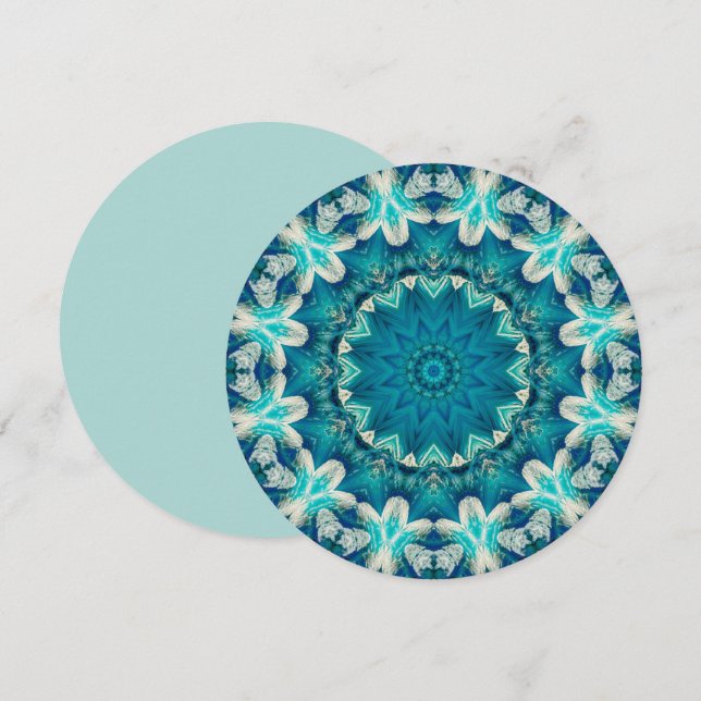 Blue Aqua Mandala Rosette Retro Hippie Invitation (Front/Back)