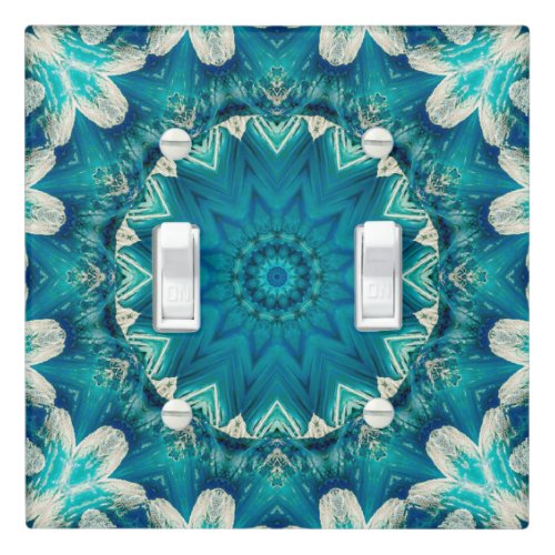 Blue Aqua Mandala Rosette Retro Hippie Light Switch Cover