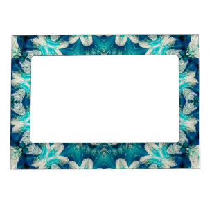 Blue Aqua Mandala Rosette Retro Hippie Magnetic Frame
