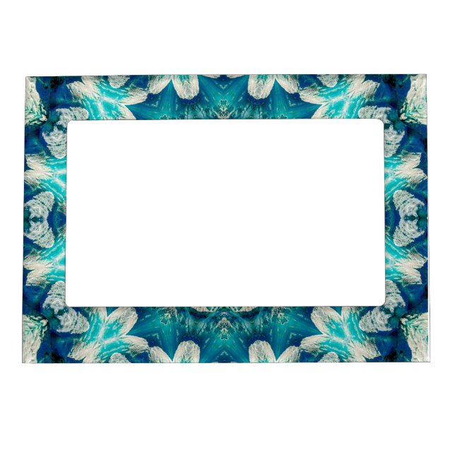 Blue Aqua Mandala Rosette Retro Hippie Magnetic Frame (Front)