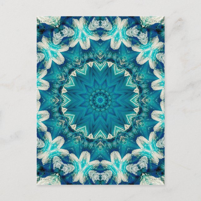 Blue Aqua Mandala Rosette Retro Hippie Postcard (Front)