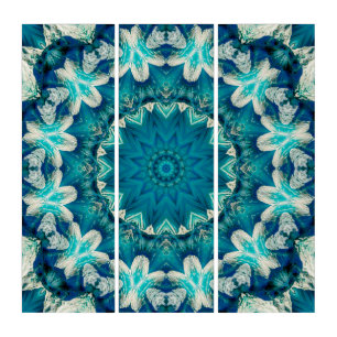 Blue Aqua Mandala Rosette Retro Hippie Triptych