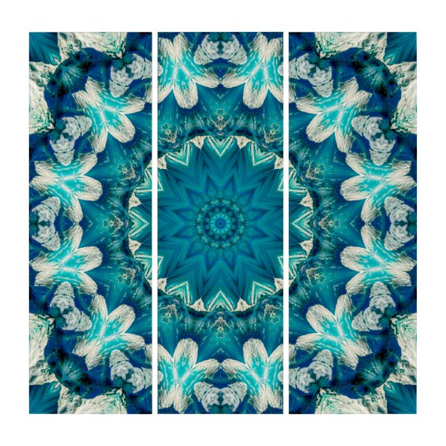 Blue Aqua Mandala Rosette Retro Hippie Triptych (Front)