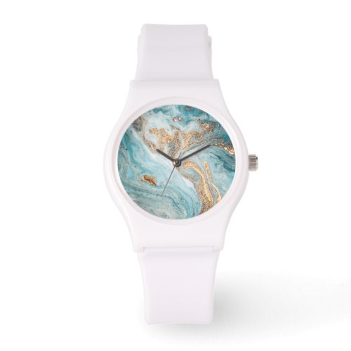 BLUE AQUA MARBLE CUSTOM WHITE WATCH