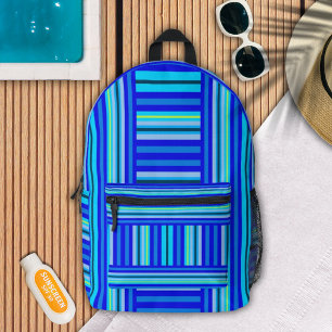 Blue Aqua Marine Ocean Stripes Abstract Pattern Printed Backpack
