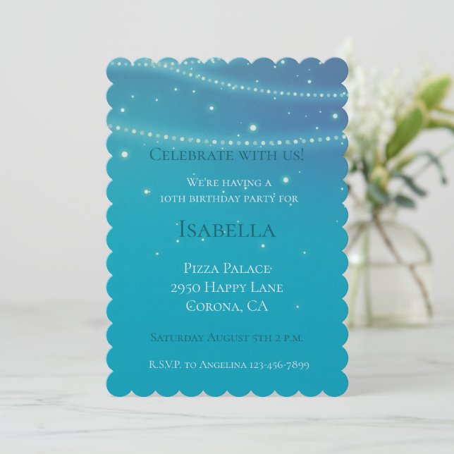 Blue Aqua Mermaid Sparkle Birthday  Invitation (Standing Front)