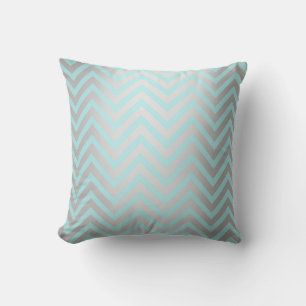 Blue Aqua Mint Ocean Blue Beach Chevron Silver Throw Pillow