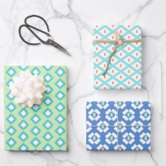 Blue, Aqua & Mint Tribal Diamond Ikat Pattern