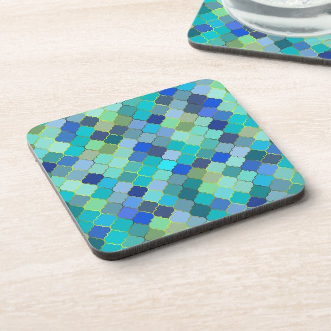 Blue Aqua Moroccan Mosaic Beverage Coaster (Left Side)
