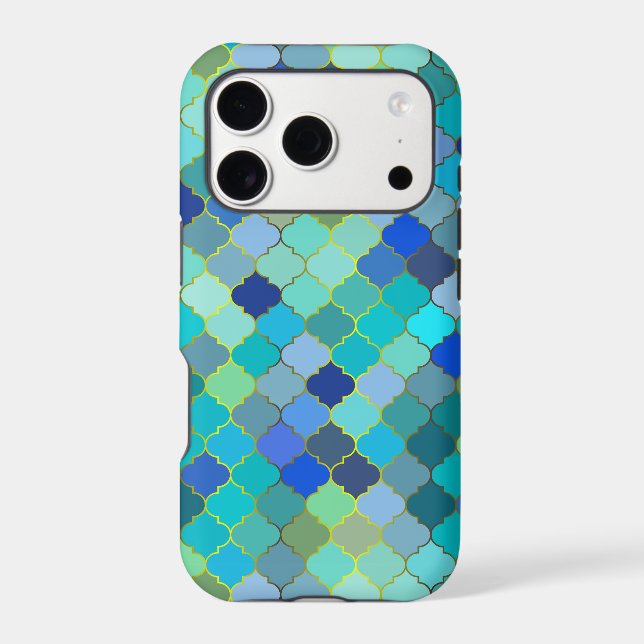 Blue Aqua Moroccan Mosaic Pattern Case-Mate iPhone Case (Back)