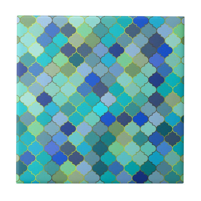 Blue Aqua Moroccan Mosaic Pattern Ceramic Tile (Front)